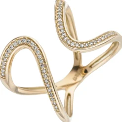 Ring 2 Schlaufen mit 55 Diamanten 0.17Ct elegant 585 Gold Gelbgold