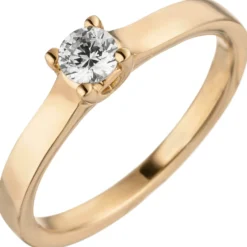 Ring Solitär Diamant 0.15Ct W/SI Brillant schlicht 585 Gold Rotgold Rosegold