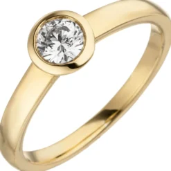 Ring Solitär mit Diamant 0.15Ct W/SI Brillant rund schlicht 585 Gold Gelbgold