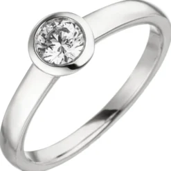 Ring Solitär mit Diamant 0.25Ct W/SI Brillant rund schlicht 585 Gold Weißgold