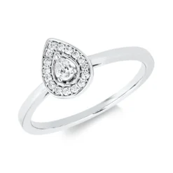 Ring Tropfen aus 750 Gold Weißgold 17 Diamanten 0,16ct B:8,7mm