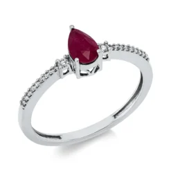 Ring Tropfen aus 750 Weißgold Rubin 0,56ct rot 20 Diamanten 0,08ct TW-SI B:6,4mm