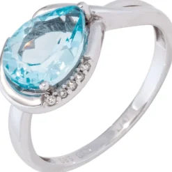 Ring Tropfen Blautopas hellblau & 5 Brillanten 0.03Ct 585 Weißgold