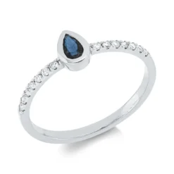 Ring Tropfen 750 Weißgold Saphir 0,29ct blau 14 Brillanten 0,13ct TW-SI B:6,1mm