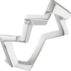 Ring Zickzack aus 925 Silber mit 3 Diamanten Brillanten 0,06 Ct glänzend