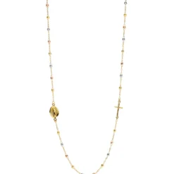Rosenkranz Kette mit Amulett & Kreuz aus 585 Gold gelb/weiß/rot 45cm