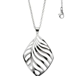 Rundankerkette Collier mit Anhänger Halsschmuck, Blattsilhouette Edelstahl, 47cm