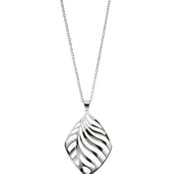 Rundankerkette Collier mit Anhänger Halsschmuck, Blattsilhouette Edelstahl, 47cm