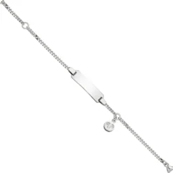 Schildband Babyfüße mit Panzerkette 14cm aus 925 Silber, rhodiniert teilmatt