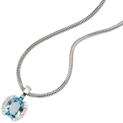 Schmuck Anhänger 8,9x13,3mm 585 Weißgold Blautopas & 14 Diamanten 0.09Ct
