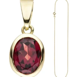 Schmuck-Set, Anhänger roter Granat auf 1,3mm Panzerkette 333 Gold Gelbgold, 50cm