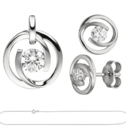 Schmuck-Set aus 333 Gold Weißgold 3 Zirkonia Ohrringe Anhänger und Kette 45cm