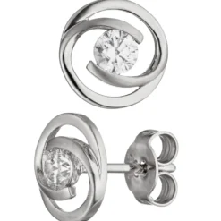 Schmuck-Set aus 333 Gold Weißgold 3 Zirkonia Ohrringe Anhänger und Kette 45cm