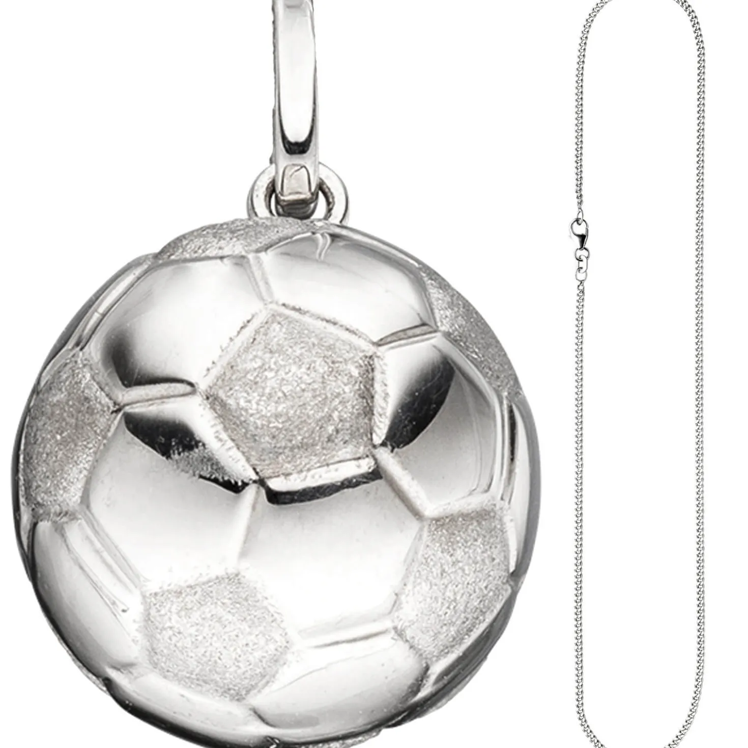 Schmuck-Set, Fußball teilmatt 1,7mm Panzerkette aus 925 Silber Halsschmuck, 42cm