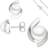 Schmuck-Set 333 Gold Weißgold Süßwasser Perlen Ohrstecker Anhänger Kette 45cm