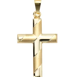 Schmuck-Set, Kreuz mit Streifen auf 1,3mm Panzerkette 333 Gold Gelbgold, 50cm