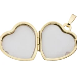 Schmuck-Set, Medaillon Herz für 2 Fotos 1,3mm Panzerkette 333 Gold Gelbgold 45cm