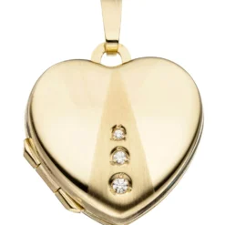 Schmuck-Set, Medaillon Herz für 2 Fotos 1,3mm Panzerkette 333 Gold Gelbgold 45cm