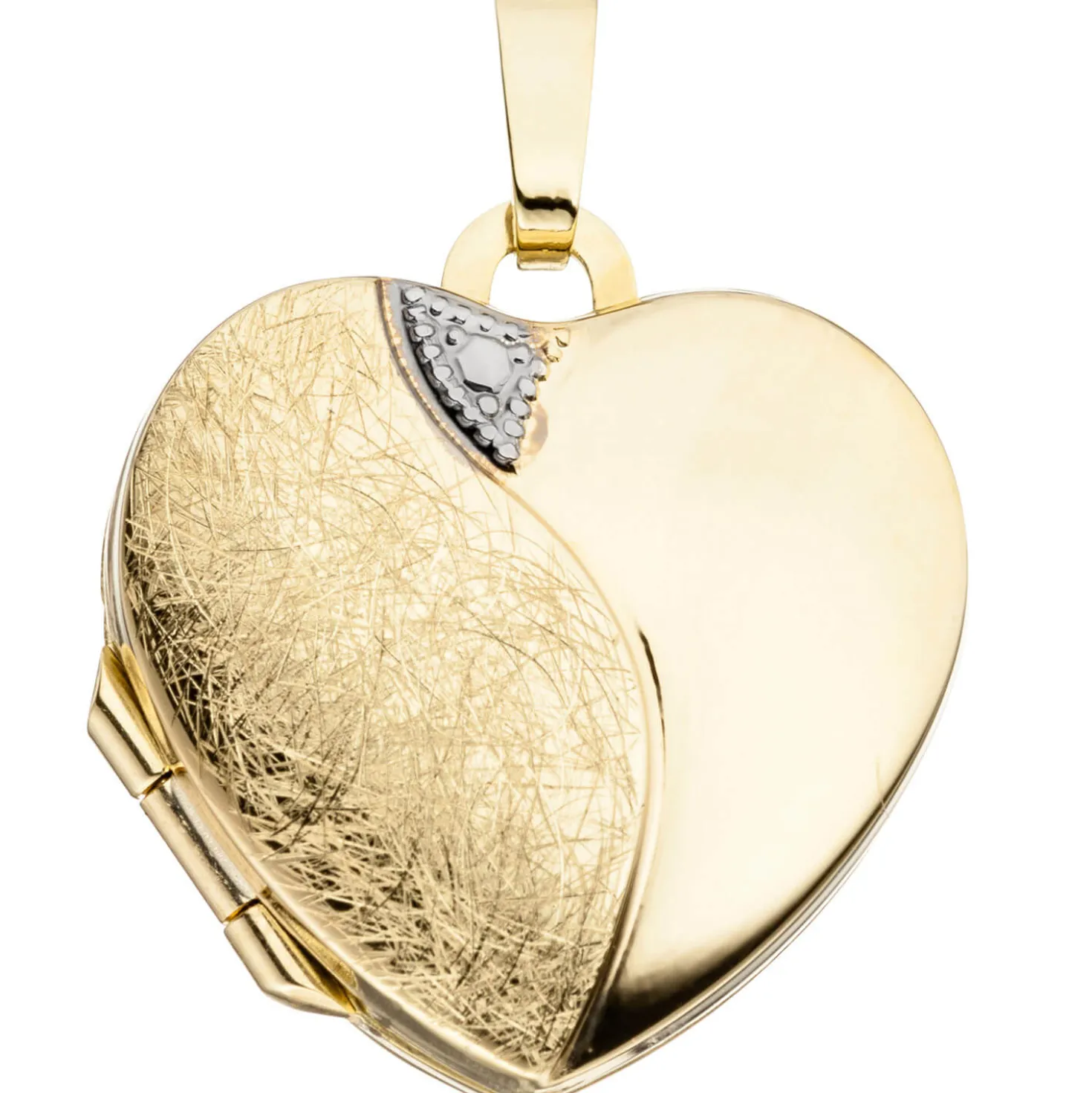 Schmuck-Set, Medaillon Herz für 2 Fotos 1,3mm Panzerkette 333 Gold Gelbgold 45cm