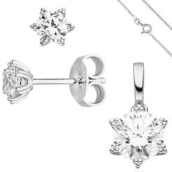 Schmuck-Set Stern 333 Gold Weißgold mit Zirkonia Ohrstecker Anhänger Kette 45cm