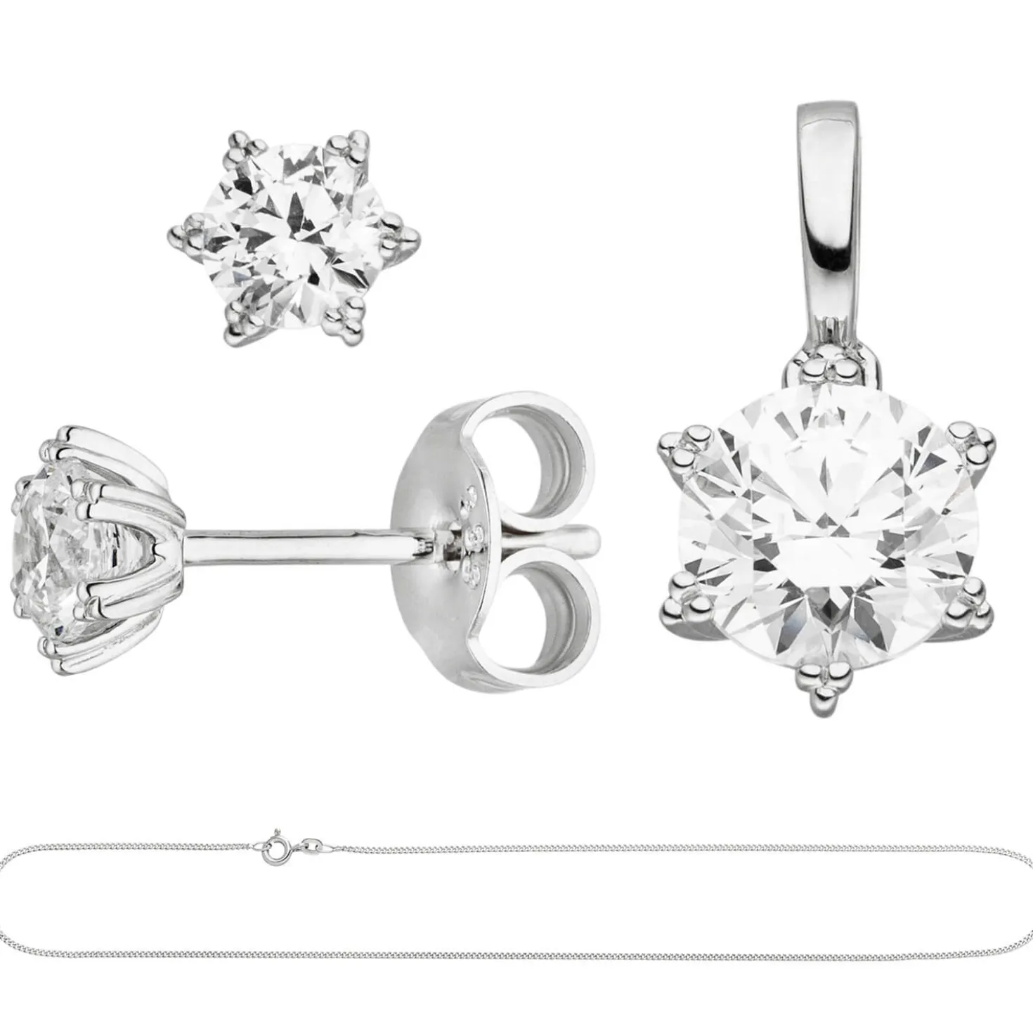 Schmuck-Set Stern 333 Gold Weißgold mit Zirkonia Ohrstecker Anhänger Kette 42cm