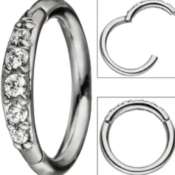 Segmentring aus Edelstahl mit weißen Swarovski-Elements, mit Scharnier