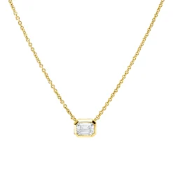 Solitaire Collier aus 750 Gelbgold Diamant Smaragd-Schliff 0,5ct W-SI L:45cm Zarge
