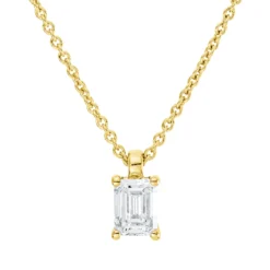 Solitaire Collier aus 750 Gelbgold Diamant Smaragd-Schliff 0,5ct F-VSI L:45cm