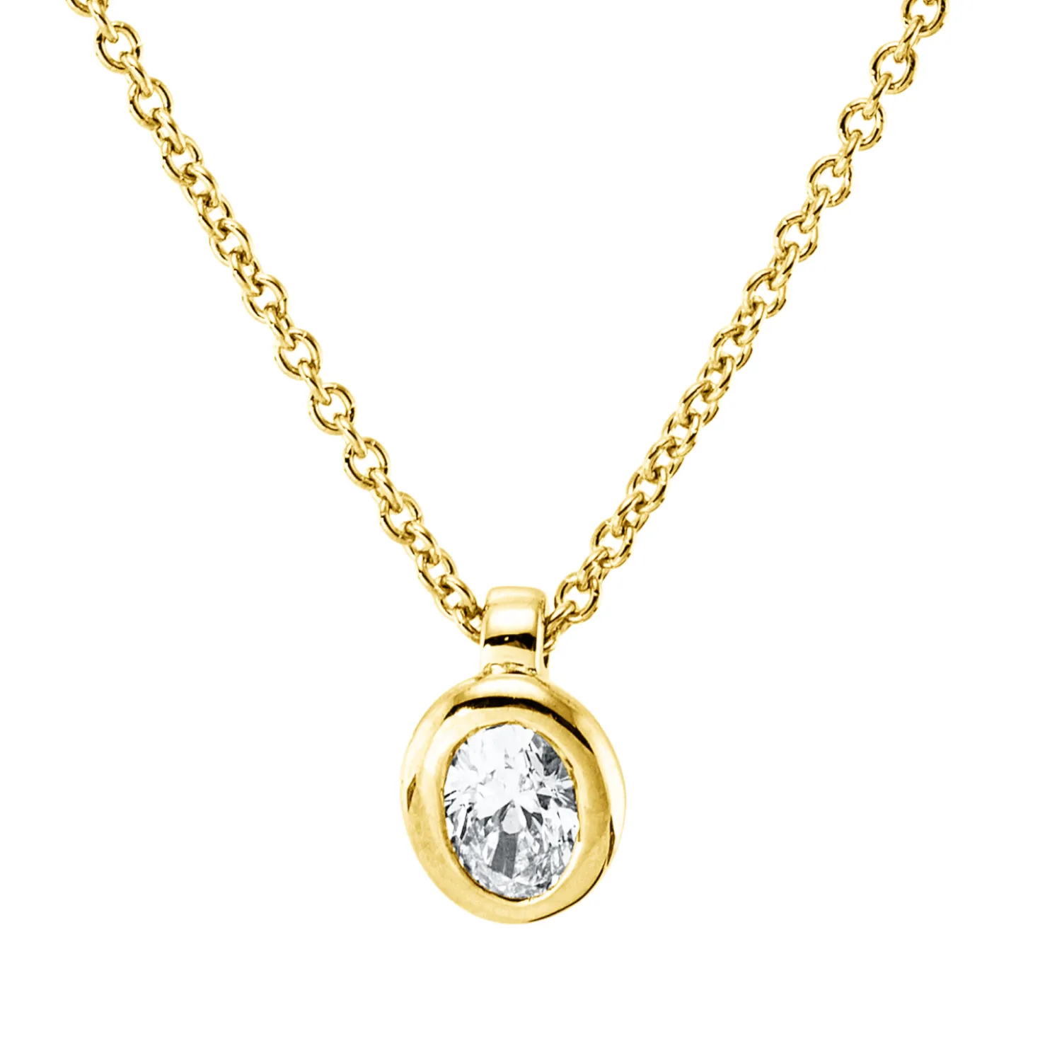 Solitaire Collier aus 750 Gelbgold Diamant Oval-Schliff 0,12ct TW-SI L:45cm Zarge