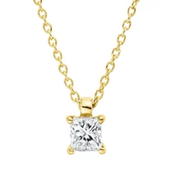 Solitaire Collier aus 750 Gelbgold Diamant Prinzess-Schliff 0,26ct TW-SI L:45cm