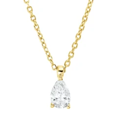 Solitaire Collier aus 750 Gelbgold Diamant Tropfen-Schliff 0,2ct TW-SI L:45cm