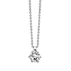 Solitaire Collier aus 750 Gold Weißgold Brillant 0,7ct TW-VSI L:42cm 6er-Krappe