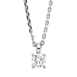 Solitaire Collier aus 750 Gold Weißgold Brillant 0,25ct TW-SI L:45cm 4er-Krappe