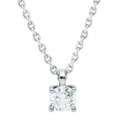 Solitaire Collier aus 750 Gold Weißgold Brillant 0,5ct E-SI L:45cm 4er-Krappe