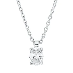 Solitaire Collier aus 750 Weißgold Diamant Oval-Schliff 0,2ct TW-SI L:45cm