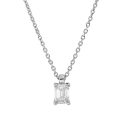 Solitaire Collier aus 750 Weißgold Diamant Smaragd-Schliff 0,3ct TW-VSI L:45cm
