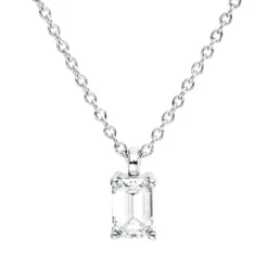 Solitaire Collier aus 750 Weißgold Diamant Smaragd-Schliff 0,3ct F-VSI L:45cm