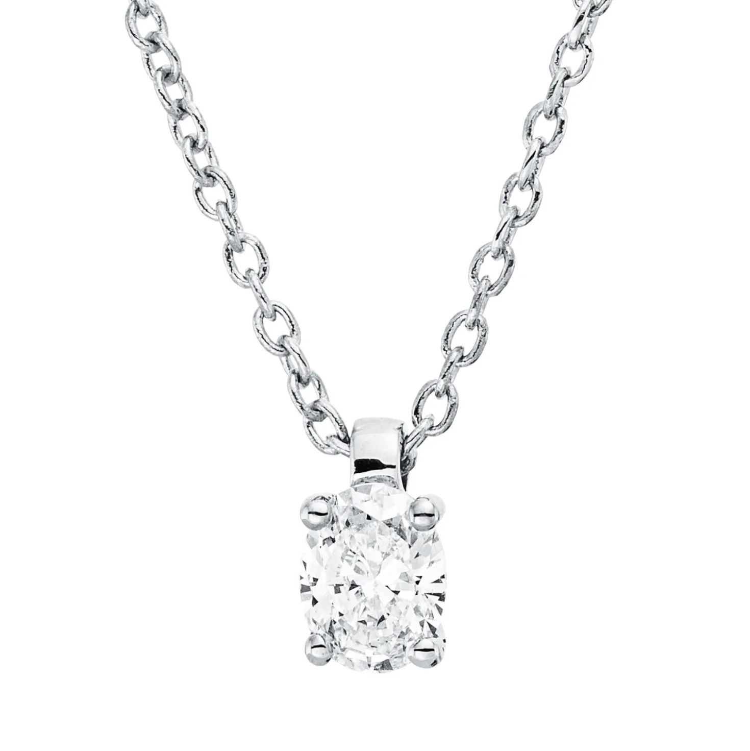Solitaire Collier aus 750 Weißgold Diamant Oval-Schliff 0,17ct TW-SI L:45cm