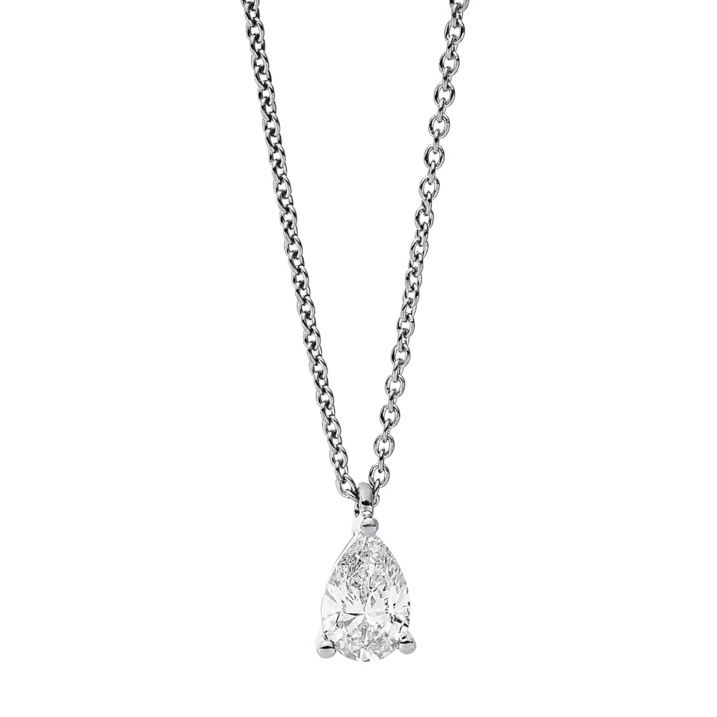 Solitaire Collier Tropfen 750 Weißgold Diamant Tropfen-Schliff 0,41ct TW-SI L:45cm