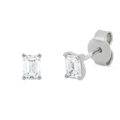 Solitaire Ohrstecker aus 750 Weißgold 2 Diamanten Smaragd-Schliff 0,6ct TW-VSI