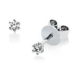 Solitaire Ohrstecker aus 585 Weißgold 2 Brillanten 0,1ct TW-SI B:2,3mm 6er-Krappe