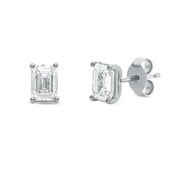 Solitaire Ohrstecker aus 750 Weißgold 2 Diamanten Smaragd-Schliff 2ct TW-VSI