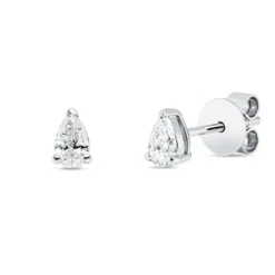 Solitaire Ohrstecker aus 585 Weißgold 2 Diamanten Tropfen-Schliff 0,36ct TW-VSI/SI