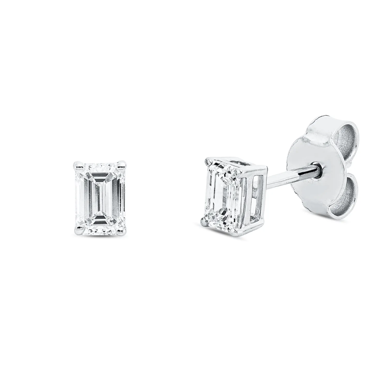 Solitaire Ohrstecker aus 750 Weißgold 2 Diamanten 0,61ct F-VS2 5x3,3mm 4er-Krappe
