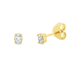 Solitaire Ohrstecker 750 Gelbgold 2 Diamanten Oval-Schliff 0,16ct TW-SI 3,5x2,8mm