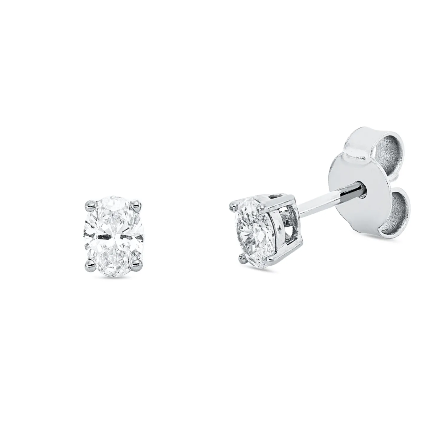 Solitaire Ohrstecker 750 Weißgold 2 Diamanten Oval-Schliff 0,38ct TW-SI 4,2x3mm
