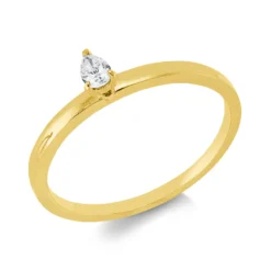 Solitaire Ring aus 750 Gelbgold Diamant Tropfen-Schliff 0,09ct F-VSI B:4mm