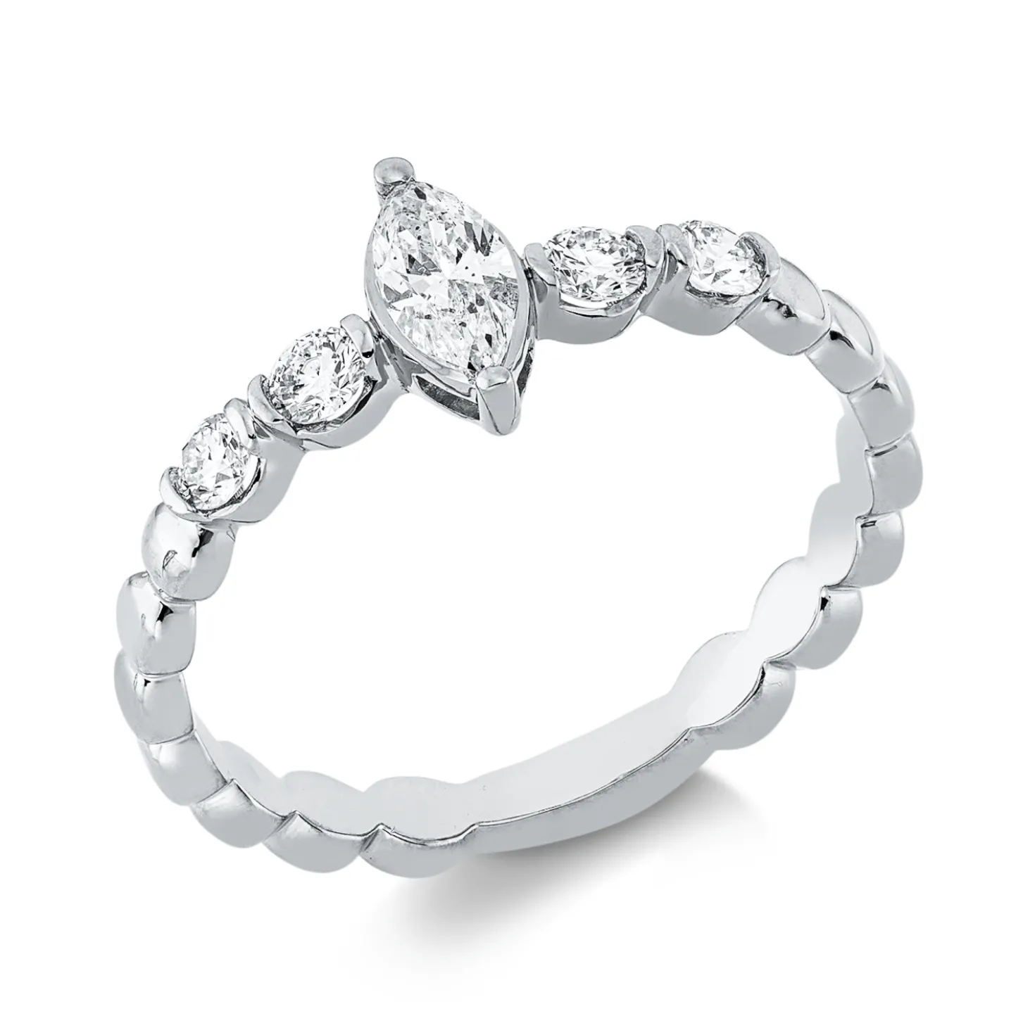 Solitaire Ring aus 750 Gold Weißgold 5 Diamanten 0,44ct TW-SI B:7,5mm