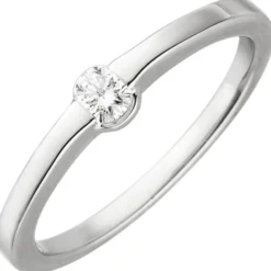Solitaire Ring aus 585 Gold Weißgold mit Diamant Brillant 0,15ct W/si Damen