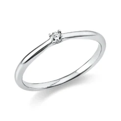 Solitaire Ring aus 585 Gold Weißgold Brillant 0,05ct TW-SI B:1,7mm 4er-Krappe
